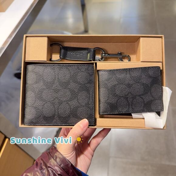 Coach Other - NWT COACH Men's Black 3 Piece Canvas Leather Wallet Set Gift Box CW344 Black